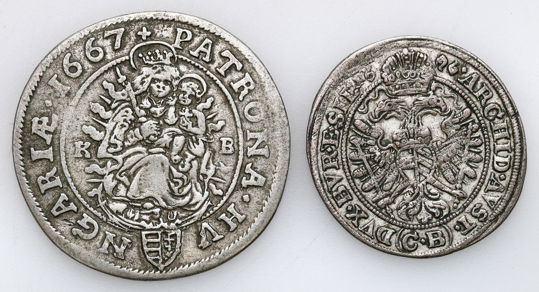 Śląsk, Austria Leopold I. 6 krajcarów 1667 KB, Kremnica i 3 krajcary 1696 CB, Brzeg, zestaw 2 monet.